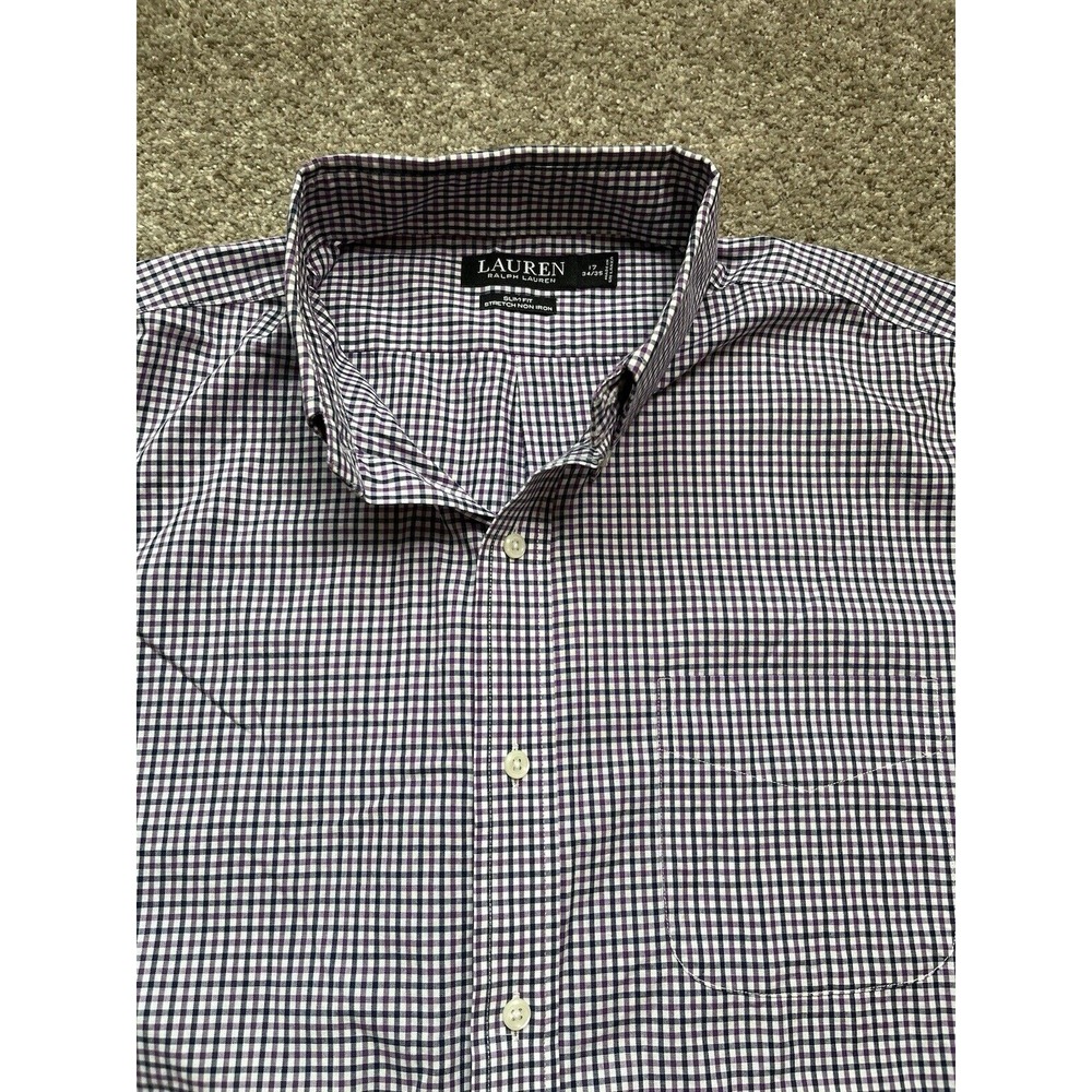 Polo Ralph Lauren Men's Button Up Slim Fit Shirt Black Label Size 17 34/35 Plaid